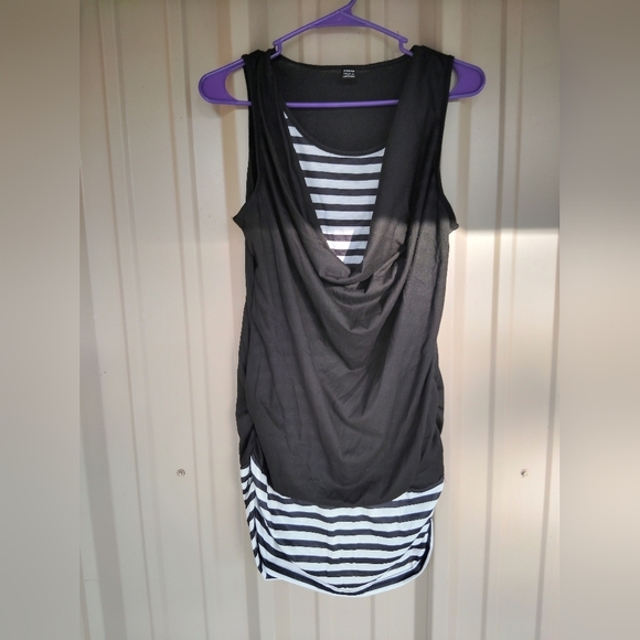 Women's New Black & White Striped Sleeveless Midi Dress Size Large - Picture 1 of 5